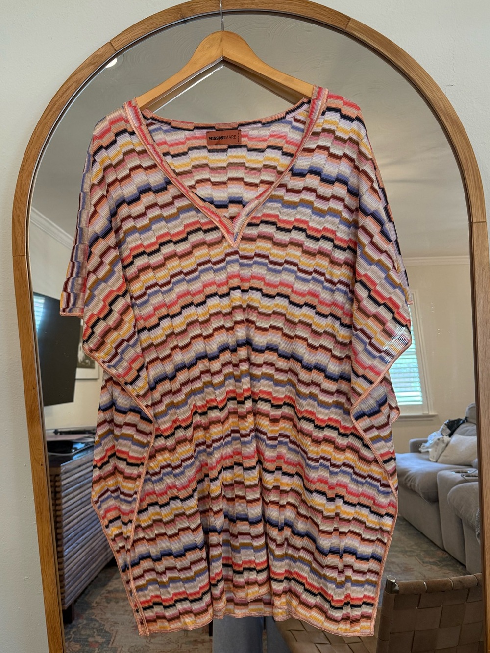 Missoni Mare Short Cover-Up Kaftan Dress Crochet Knit Metallic Trim - Picture 1 of 6